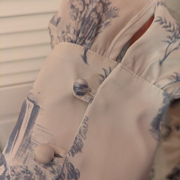 Simple Retro Nafisa French Blue and White Toile Long Sleeve Midi Dress - Size M - Picture 9 of 12